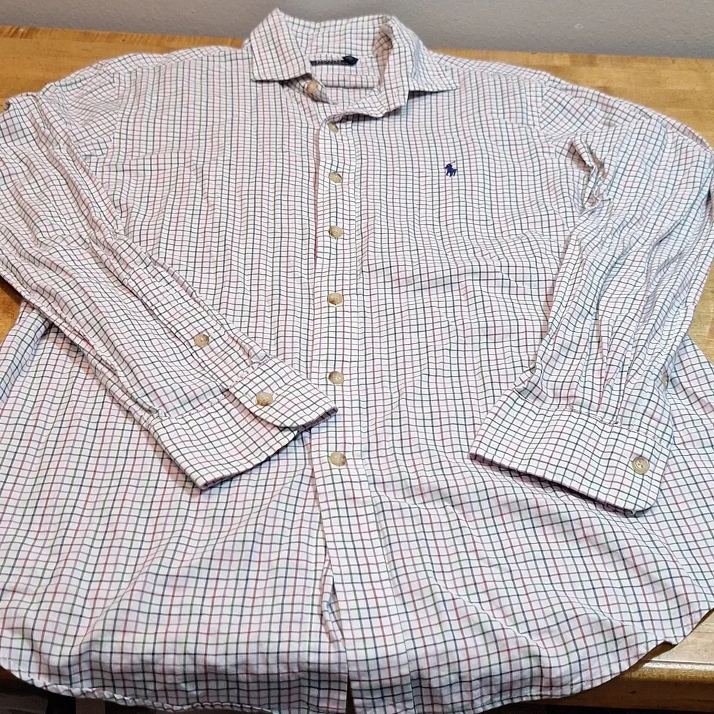 Polo Ralph Lauren Pink Green Red Plaid 100% Cotton Longsleeve Button Up Shirt Lg
